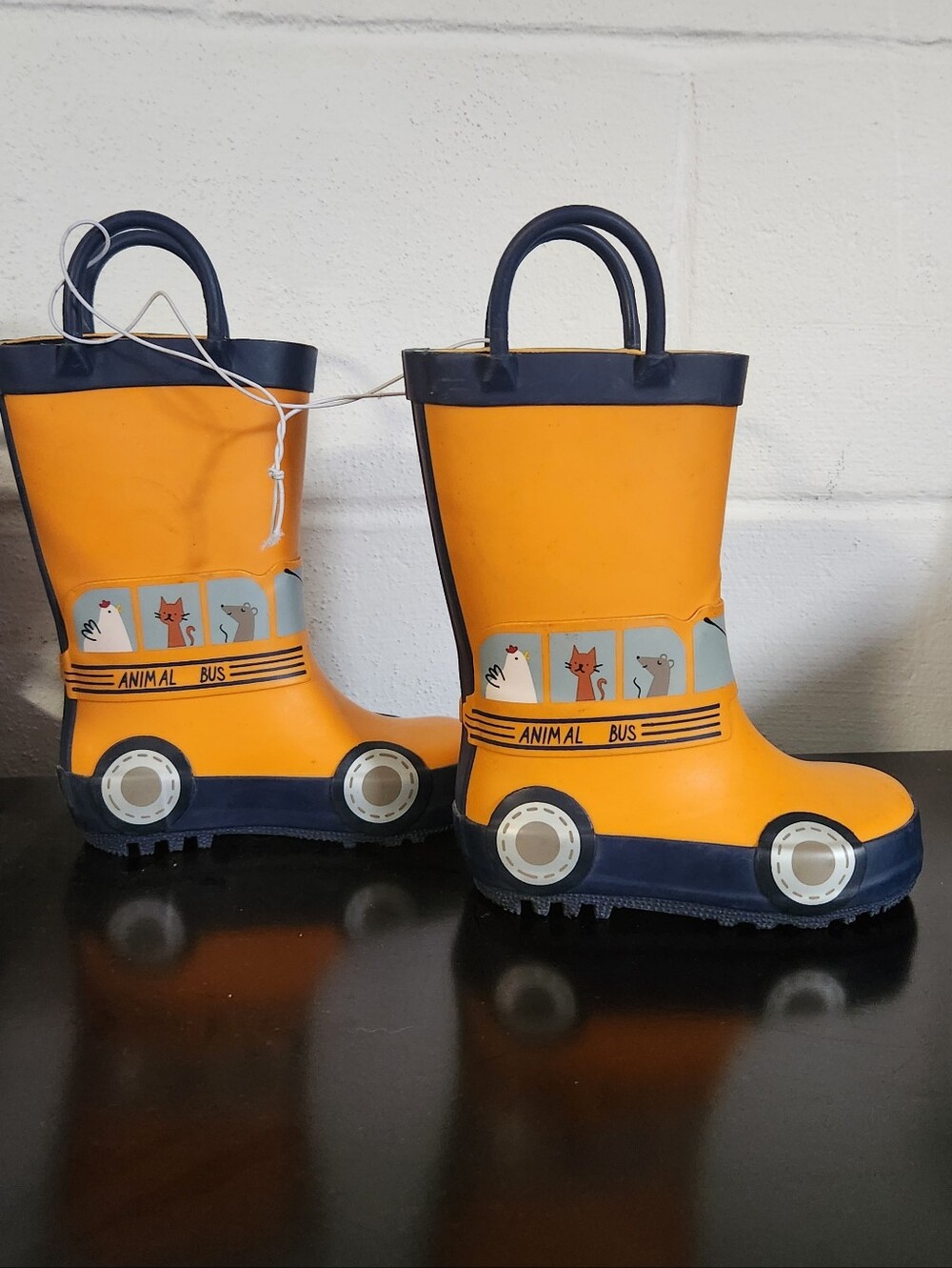 Cat & Jack Little Kids Yellow and Navy 'Animal Bus' Rain Boots NWOT